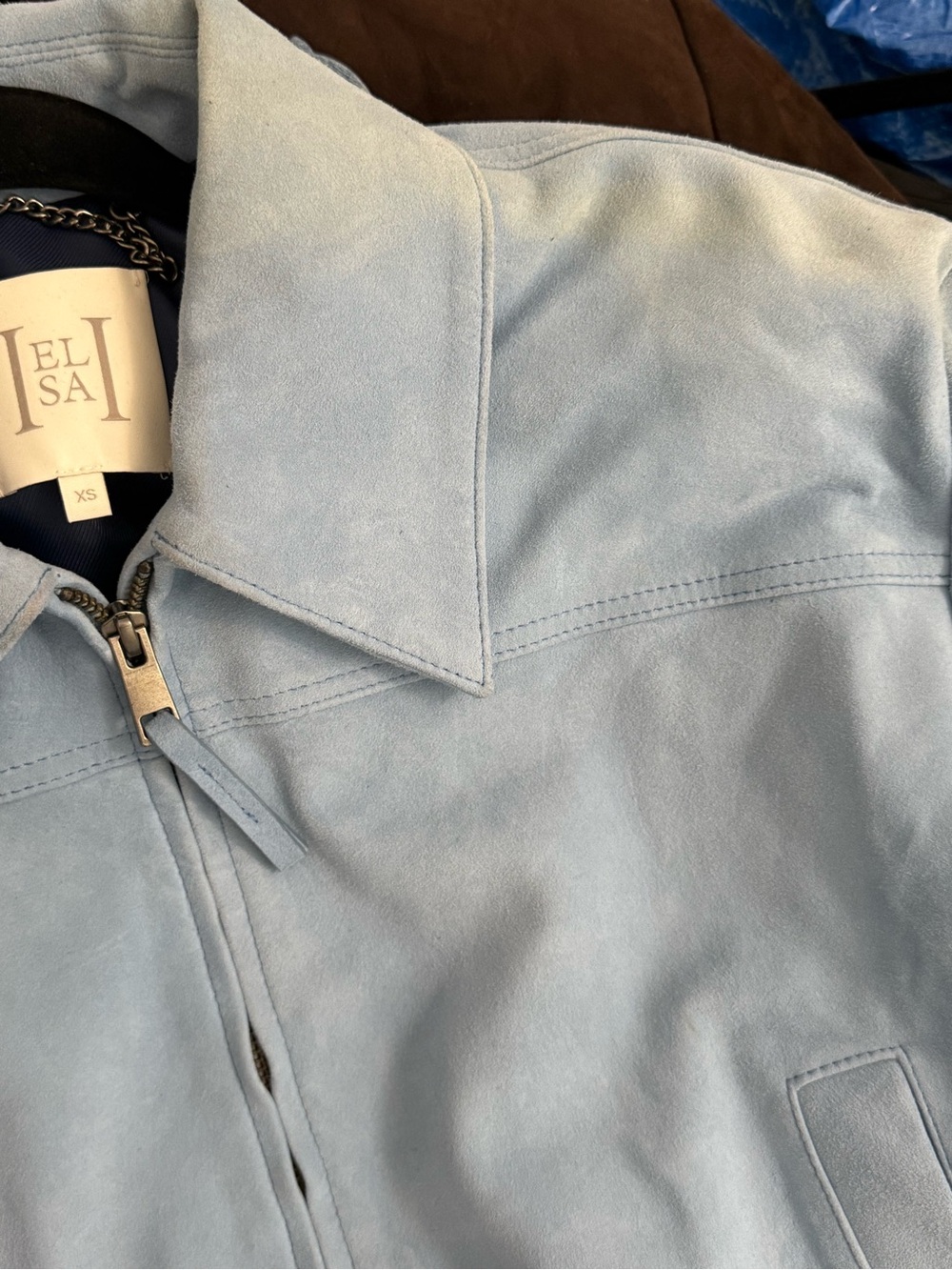 Helsa The Suede Zip Bomber Jacket Faded Denim Blue Leather XS Revolve - Picture 8 of 9